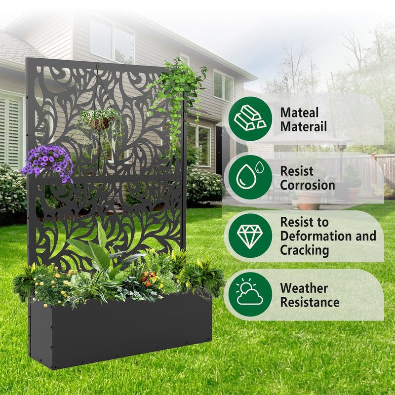 71" H Metal Planter with Trellis, Outdoor Raised Garden Bed for Climbing Plants,2