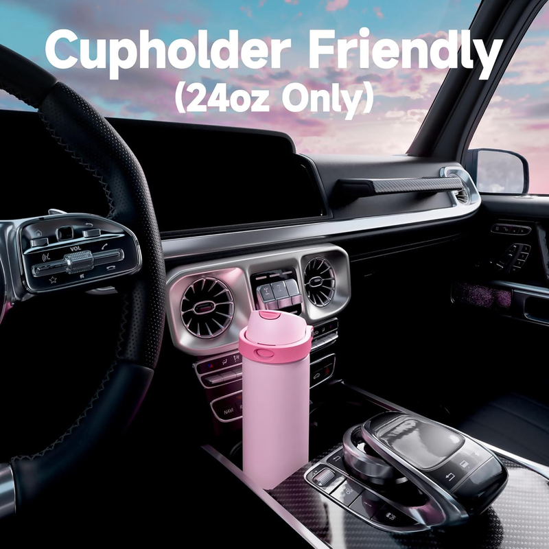 24oz Stainless Steel Water Bottle 2-in-1 Straw Spout Lid Leakproof Gym6