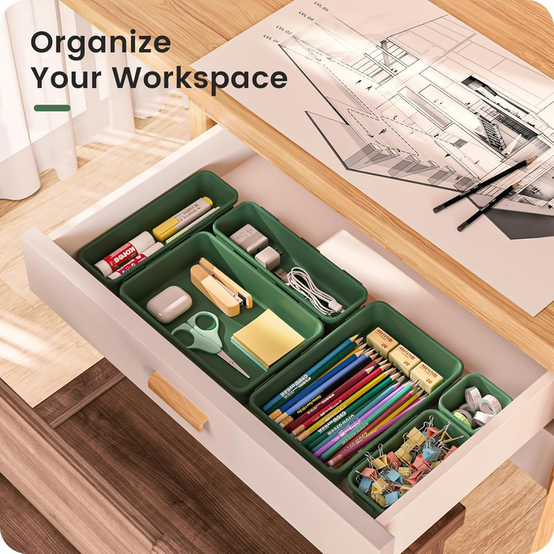 Drawer Organizer Makeup Storage 5 Size Holds 177 Items Green4