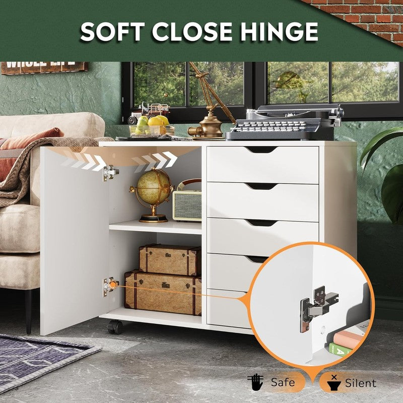 Stylish 5-Drawer Wood Dresser Chest & Mobile Storage Cabinet for Home Office3