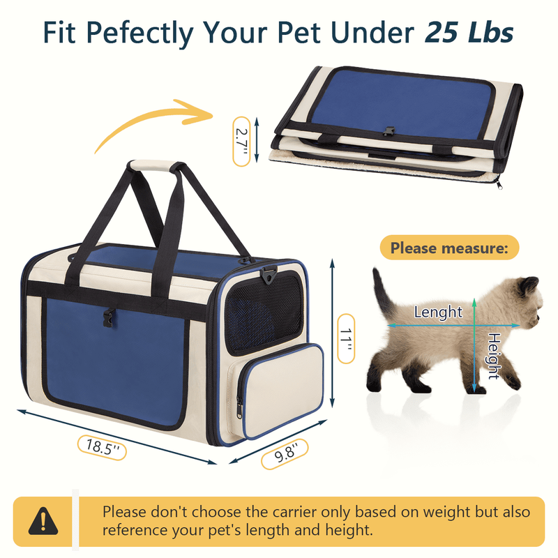 Collapsible Cat Carrier – TSA Airline Approved, Soft-Sided Pet Travel Bag Blue3