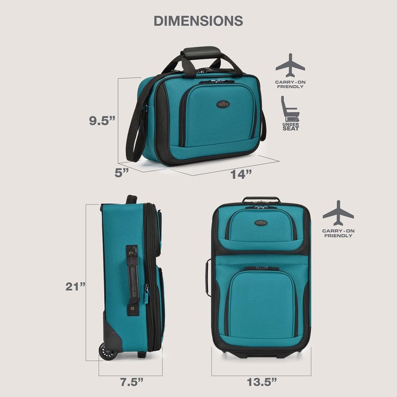 Rio Fabric Expandable Carry On Luggage, Rolling Suitcase, Teal, 2 Wheel Set5