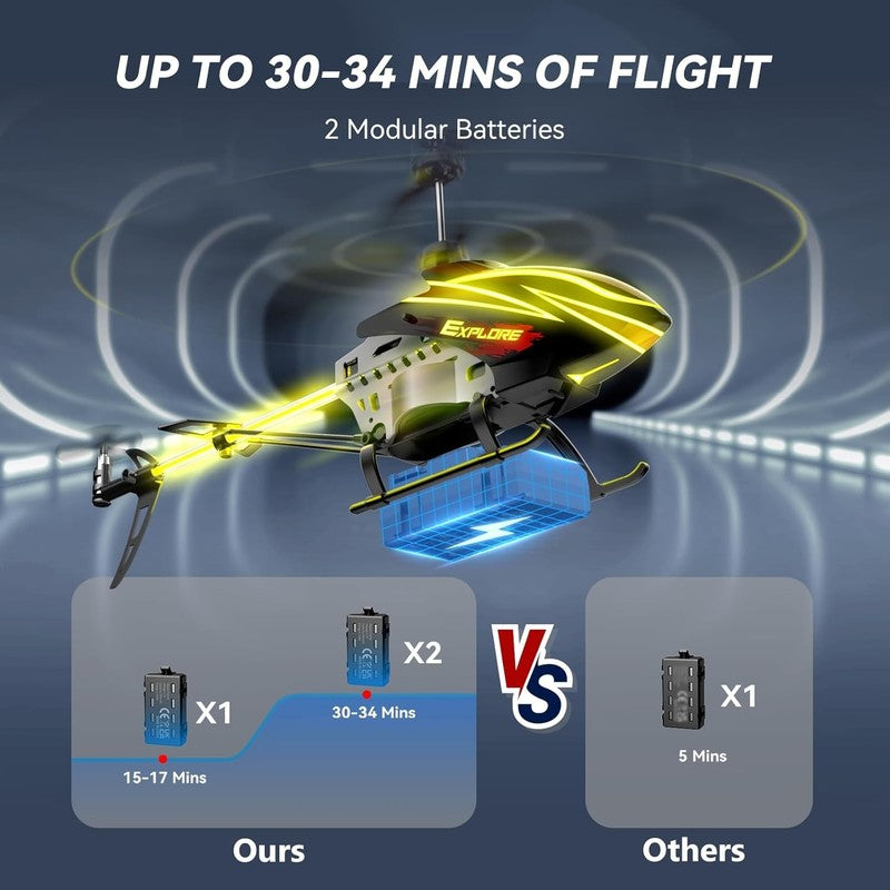 Remote Control Helicopter Kids Toy 30Mins Flight 2 Batteries LED Lights3