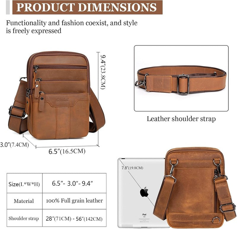 Leather Messenger Bag Men Small Sling Shoulder Crossbody Man Purse Pack3