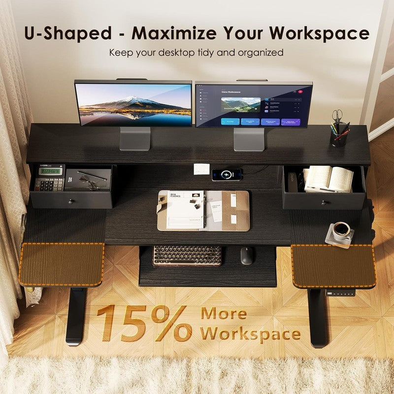 55'' U Shaped Electric Standing Desk w/ Drawers Sit Stand Home Office Black5