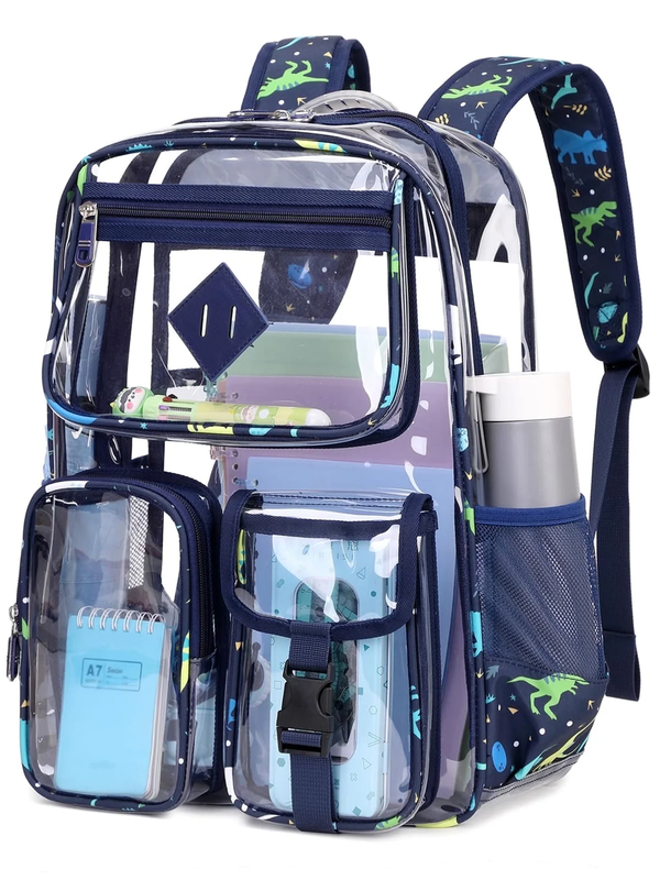 Large Clear Book Bag Waterproof See Through Backpack Navy Dinosaur0