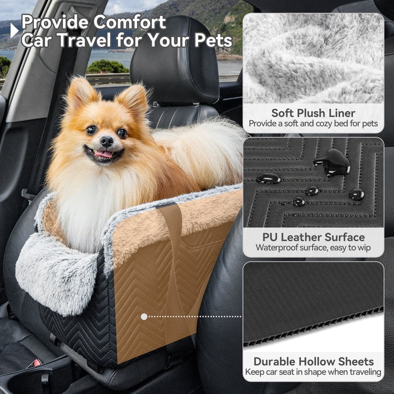 Center Console Dog Car Seat, Portable Car Seat for Dogs with Safe Protective Hoo7
