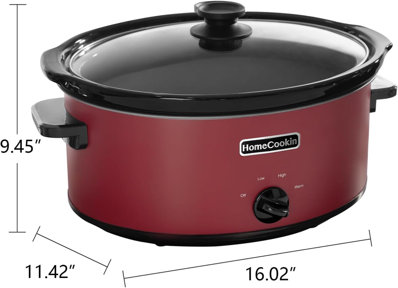 7Qt Oval Slow Cooker Manual 3-Setting Red Stainless Steel Warmer3
