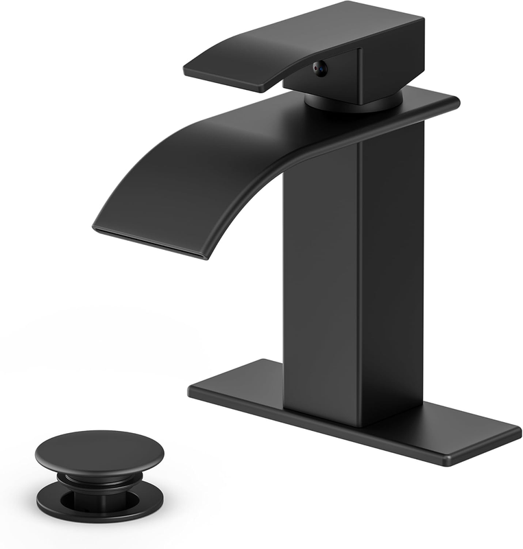 Bathroom Faucet Matte Black Modern Waterfall Bathroom Sink Faucet with Single Ha9