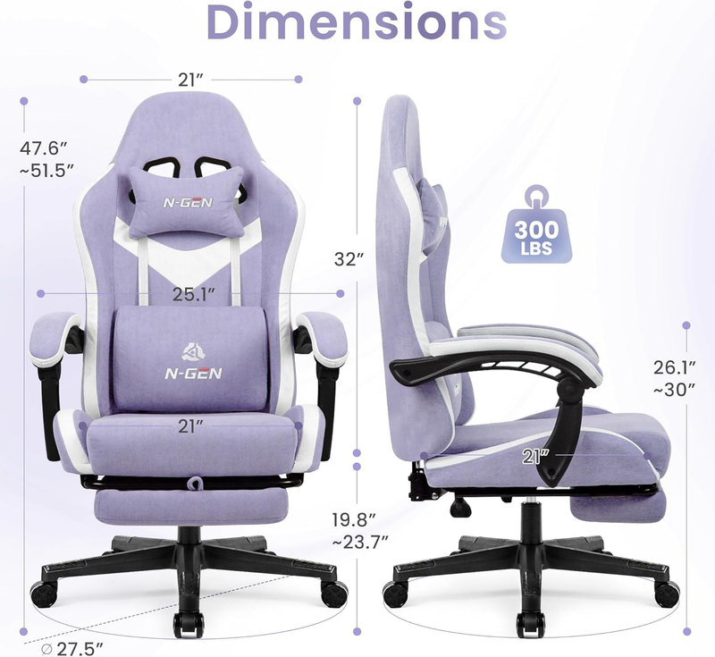 Video Gaming Chair with Footrest Lumbar Recliner Adjustable Fabric Chair Purple2