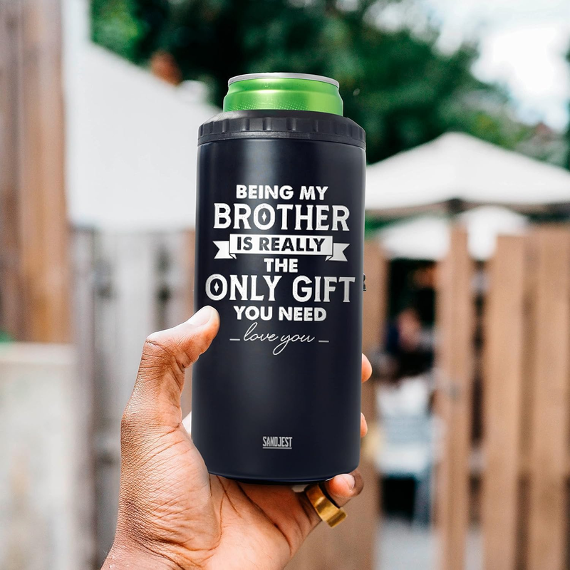4-in-1 Brother Tumbler Can Cooler Gift Black Insulated Stainless Steel4
