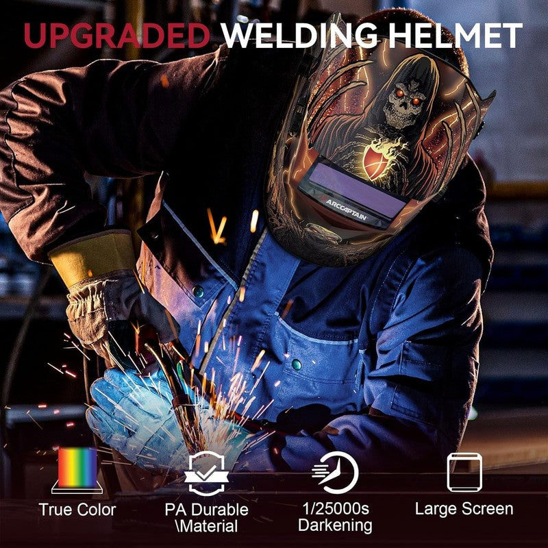 Auto Darkening Welding Helmet Death Skeleton True Color 4 Arc Solar Powered3