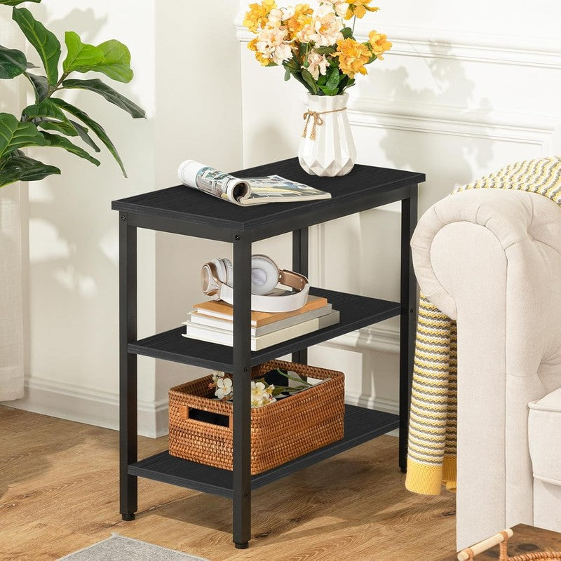 Rustic 3 Tier End Table Nightstand Narrow Side Table Industrial Black1