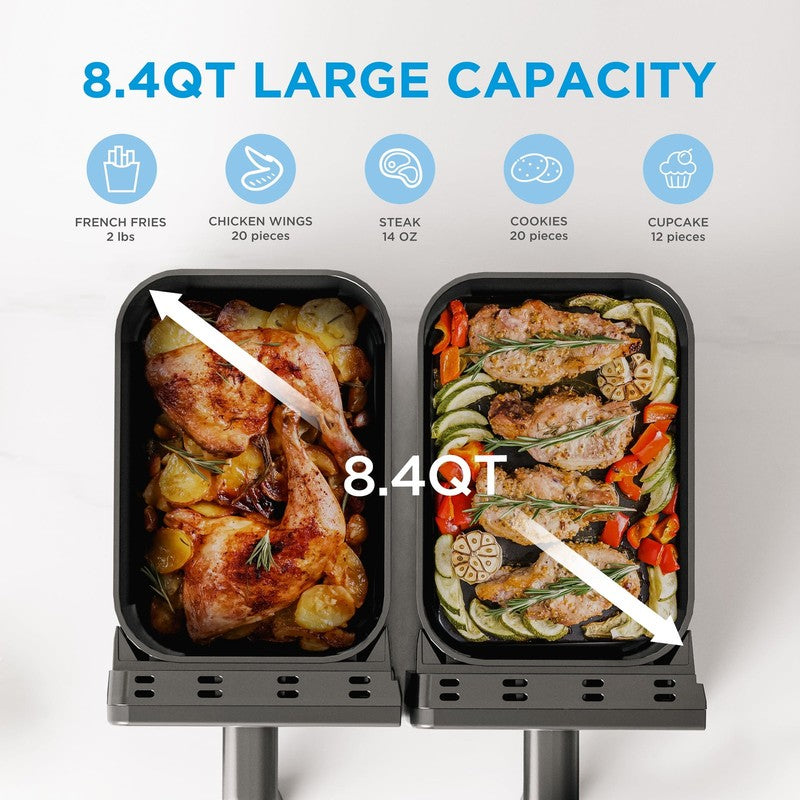 Dual-Zone 8.4Qt Air Fryer 9-in-1 Separate Zones Sync Finish Black4