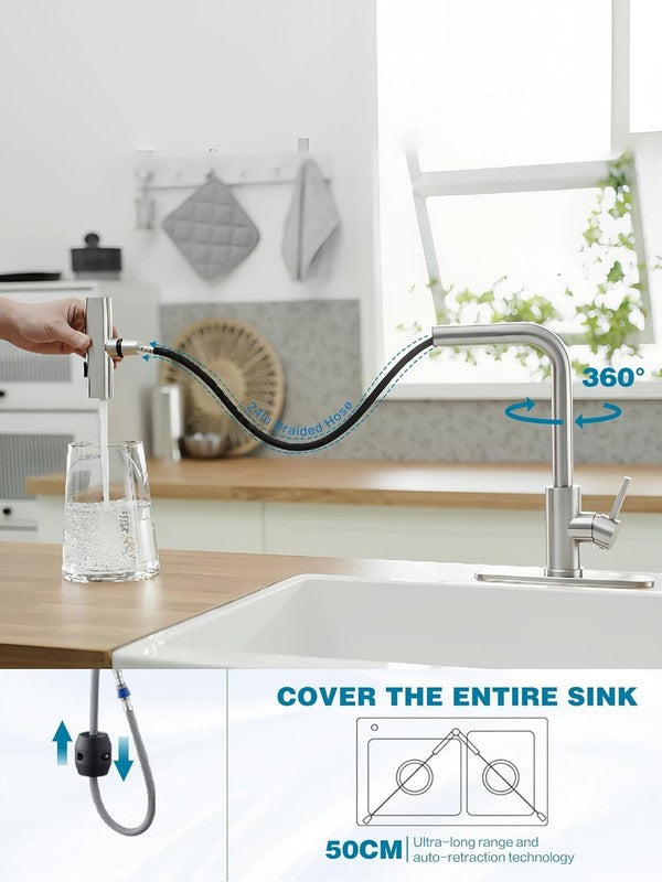 Kitchen Faucet Pull Down Sprayer Waterfall 3 Function Stainless Steel Handle6