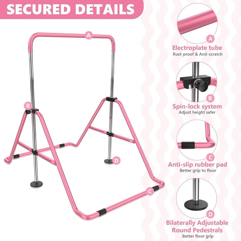 Kids Gymnastics Bar w/ Mat Foldable Adjustable Horizontal Gymnastics Equipment2