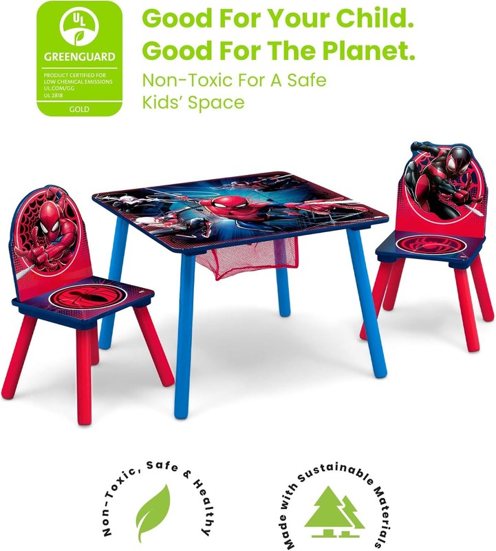 Spider Man Kids Table Set with Storage 2 Chairs Blue Red Greenguard2