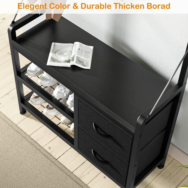 Hall Tree Entryway Bench with Coat Rack & Storage 5-in-1 Black 31.5"7