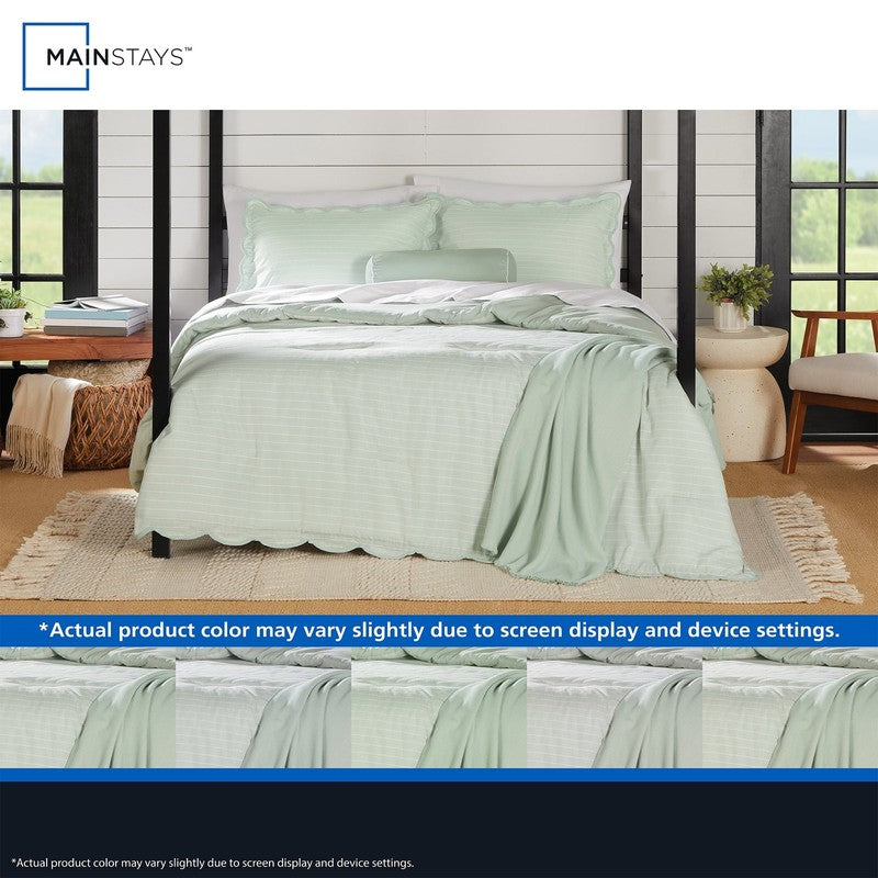 4Pc Scallop Pick Stitch Comforter Set Twin Twin XL Sage4