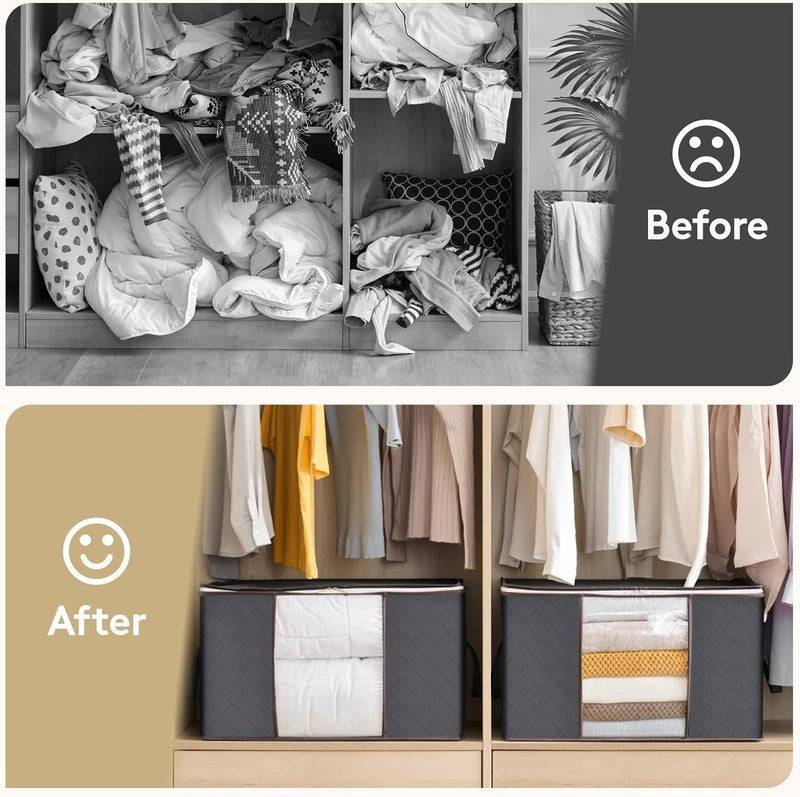 6 Pack Foldable Storage Bins with Lids & Zippers for Clothing & Bedding, Gray6