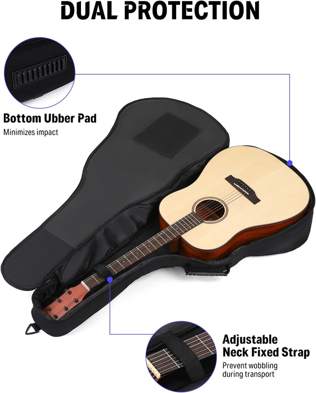 40 41 Inch Acoustic Guitar Case, 0.4 Inch Thick Padding Sponge 600D Ripstop Wate5