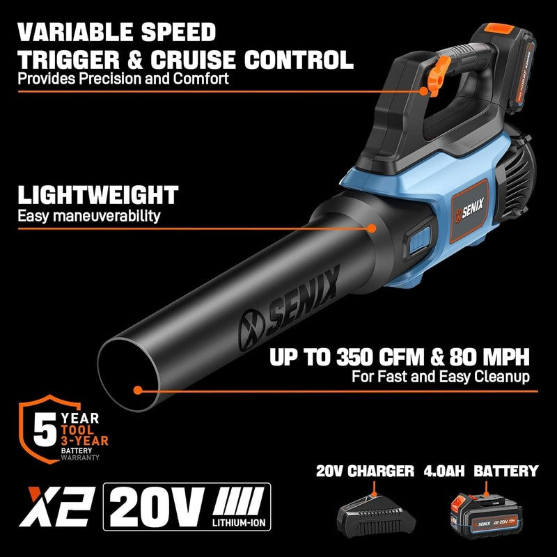 20V Max Leaf Blower, Cordless, Brushless, Handheld, up to 350 CFM and 80 MPH, 2 1