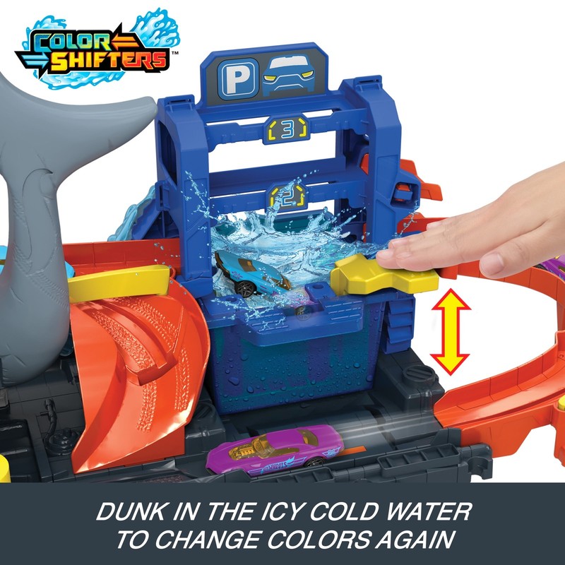 City Ultra Shark Car Wash with Color Reveal Toy Car in 1:64 Scale, Ages 3-8, 8.34
