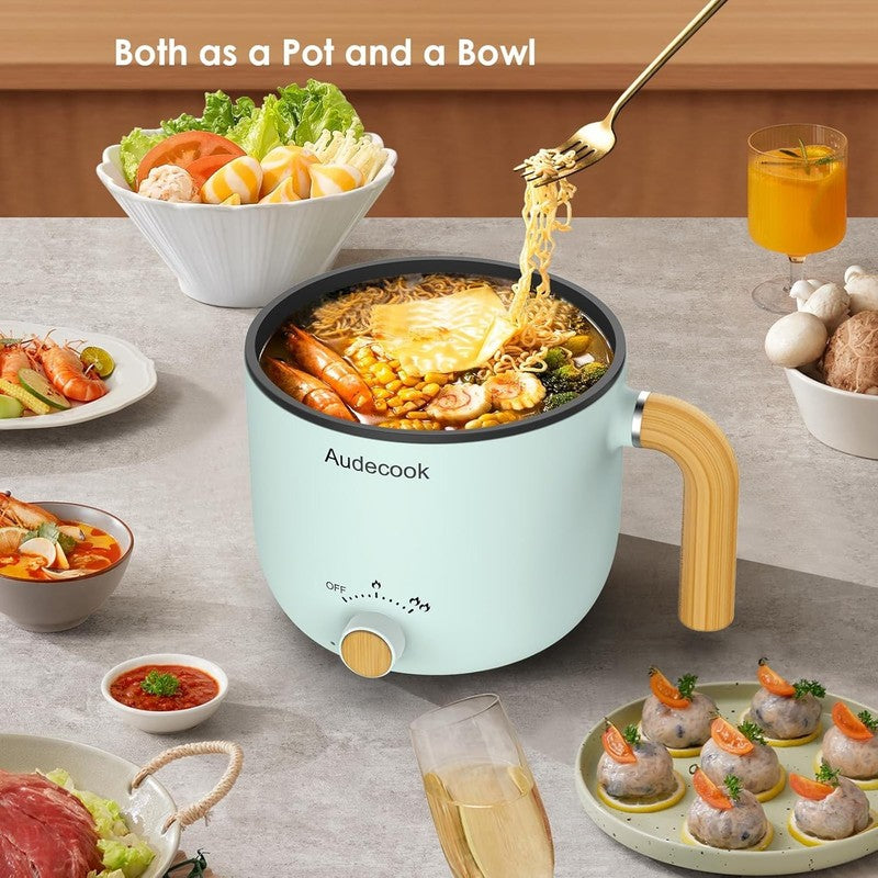 1.5L Electric Hot Pot Steamer Nonstick Noodle Cooker Dual Power Control Green2
