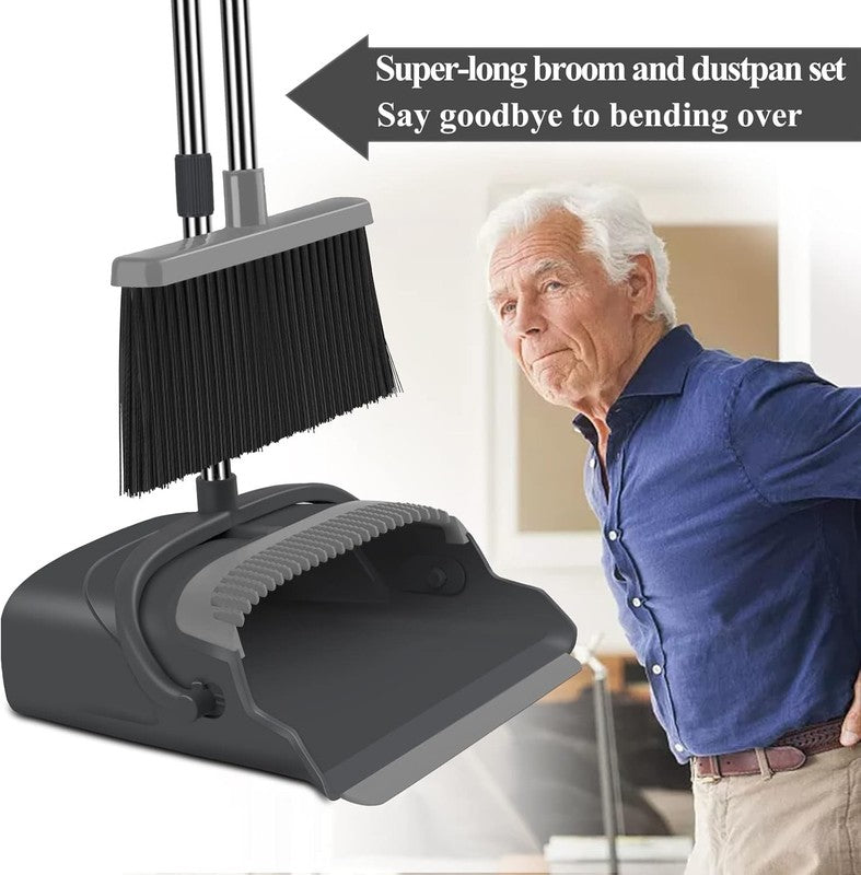 Stand Up Broom and Dustpan Set for Home & Office   Black & Gray3