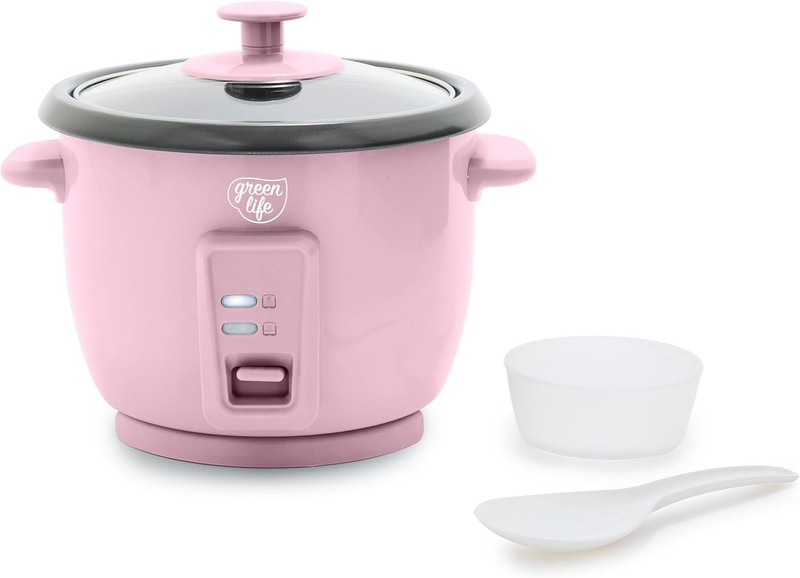 Rice Cooker 3-Cup PFAS-Free Ceramic Removable Pot Pink Multicooker0