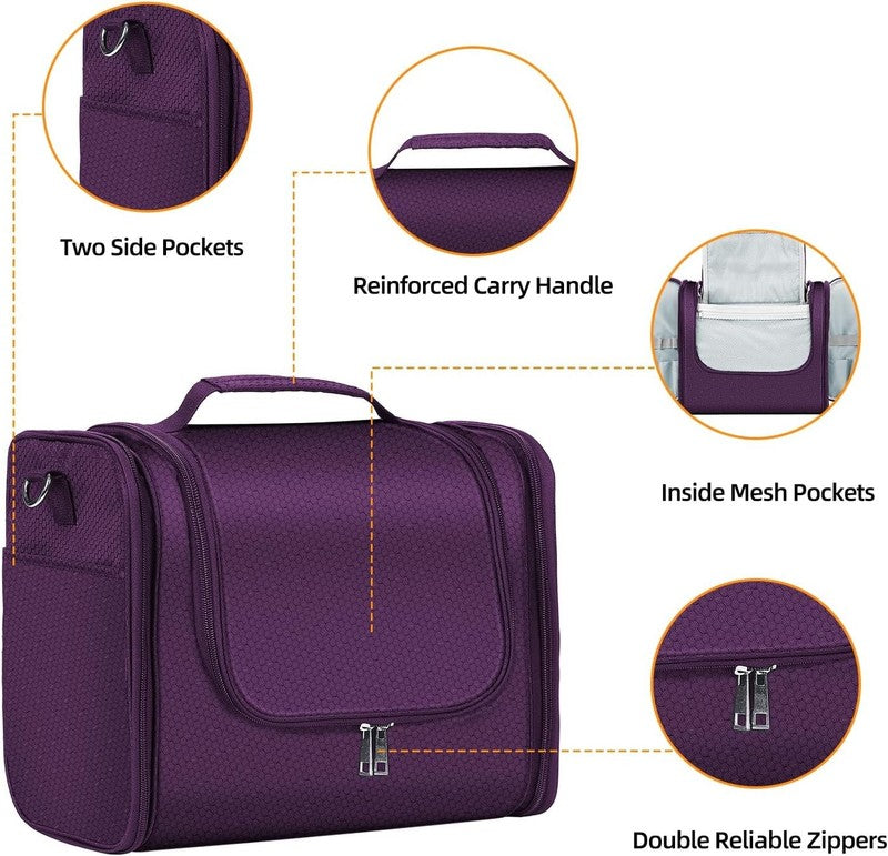 Buruis Extra Large Hanging Toiletry Bag Travel Dopp Kit Water-Resistant Purple3
