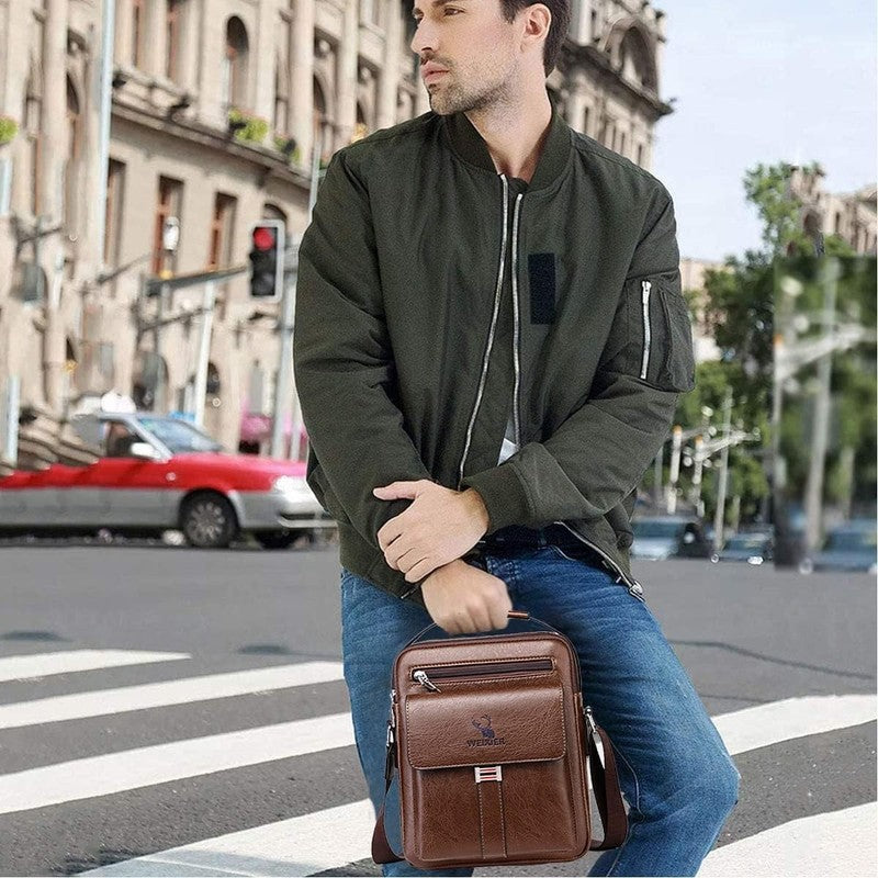 Vintage Leather Messenger Bag Crossbody Shoulder Bag Zipper Buckle Tote Bag1