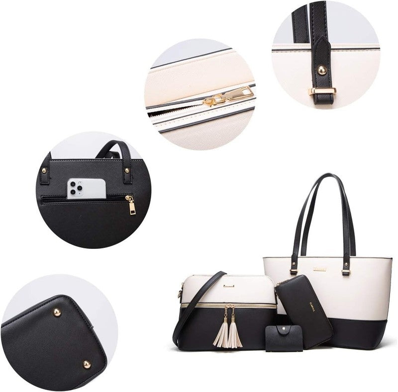 Women Synthetic Leather Handbag Set 4PCS Tote Shoulder Satchel Top Handle Purse2
