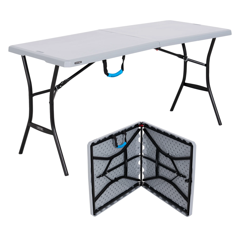 5ft Folding Table Indoor Outdoor Rectangular Fold in Half Gray 60x25.50