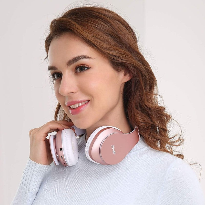 Rose Gold Bluetooth Over Ear Headphones, Foldable, Wired/Wireless, Soft Earmuffs1