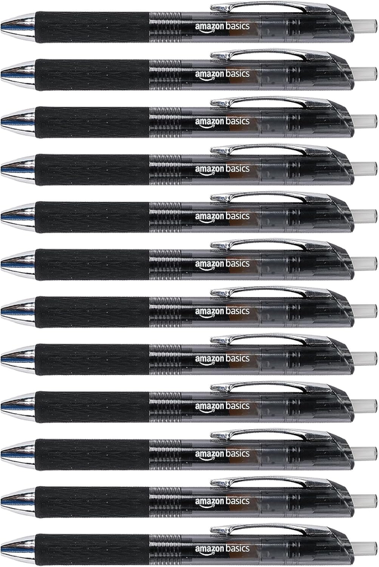 Retractable Gel Pens, Smooth Writing, Black, No Smudge, 12-Pack0