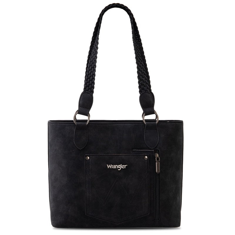 Wrangler Distressed Tote Bag Women Western Purse Multi Pocket Shoulder Bag Black3