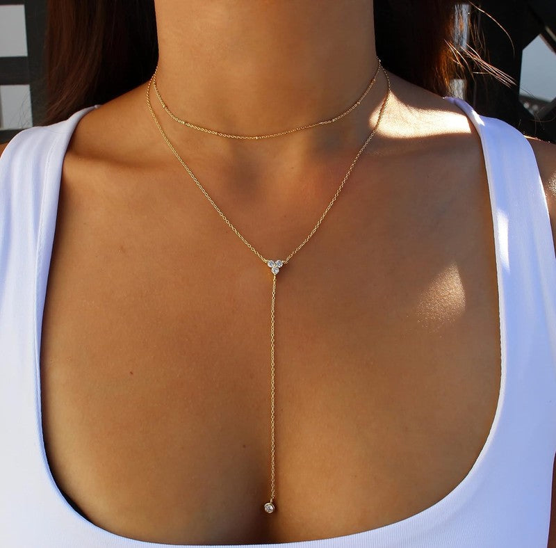 Lariat Gold Necklace for Women 14K Plated Y CZ Drop Pendant Layered Jewelry1