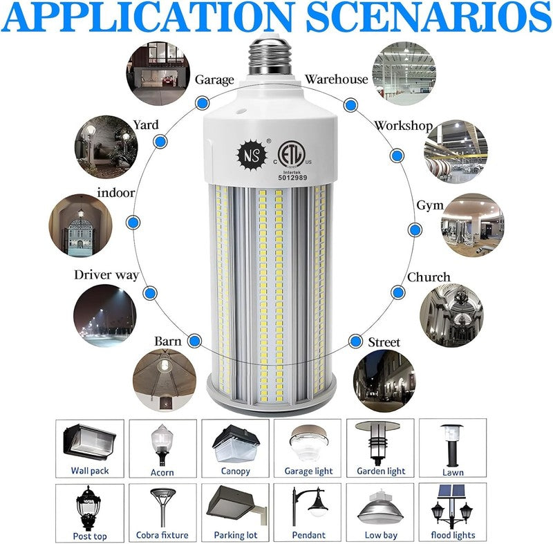 100W LED Corn Bulbs, 1000W Equivalent, 15,000Lm 5000K Daylight, E26/E39 Base, No2
