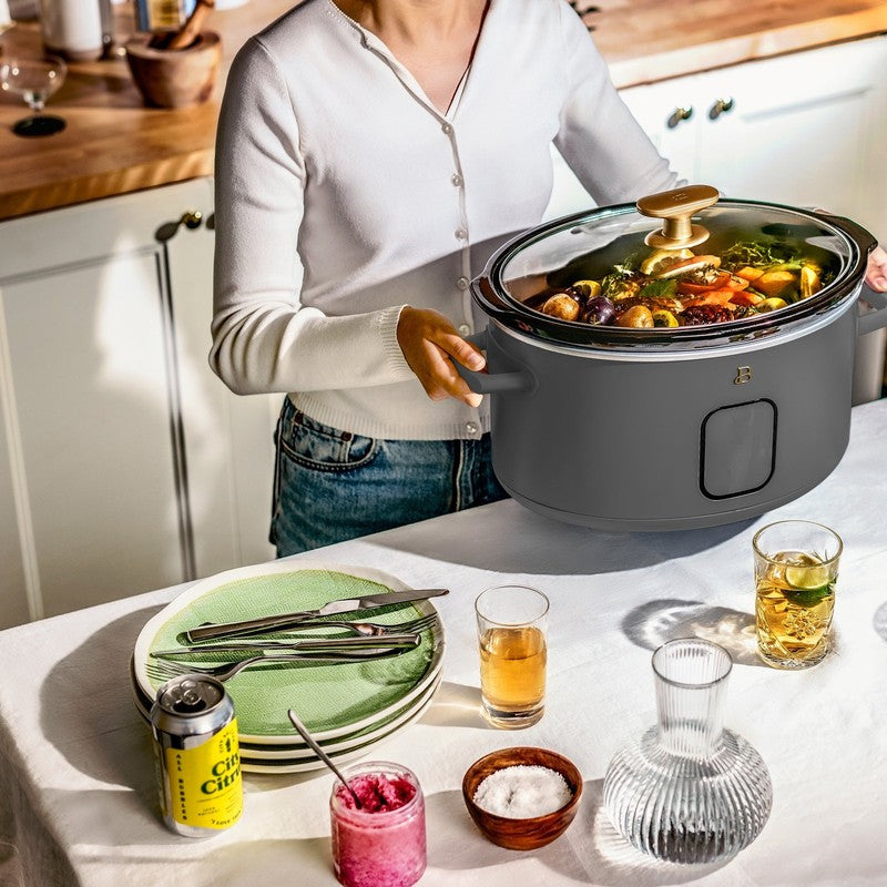 6 Qt Programmable Slow Cooker, Oyster Grey by Drew Barrymore5