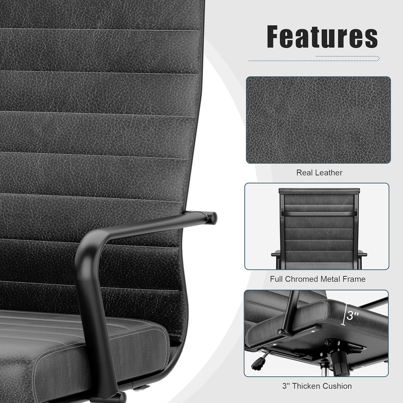 Genuine Leather Executive Office Chair Mid-Century Modern Adjustable4