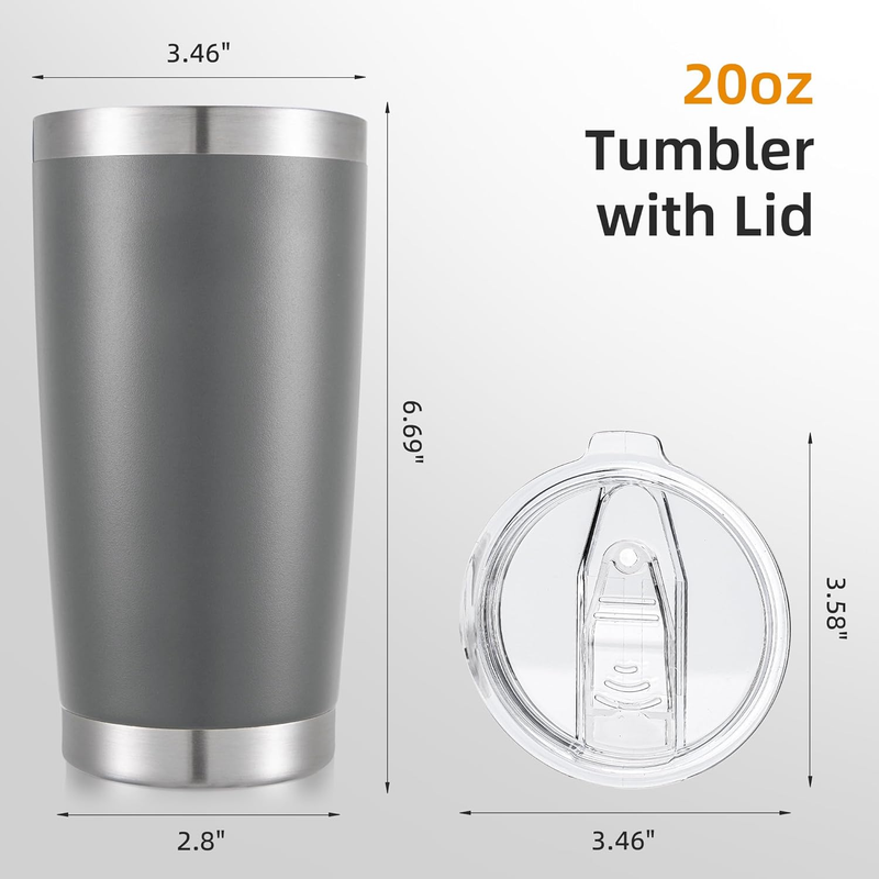 20oz Stainless Steel Tumbler 12 Pack Vacuum Insulated Coffee Cups Gray4