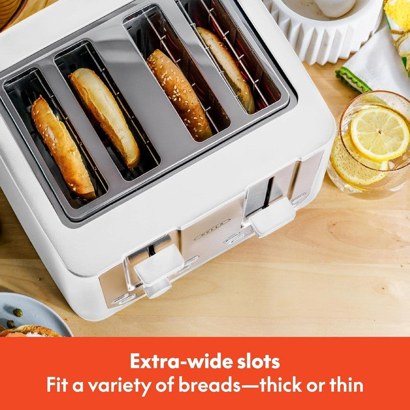 4 Slice Toaster, Wide Slots, Reheat/Defrost, Crumb Tray, Auto Shut-Off, White2