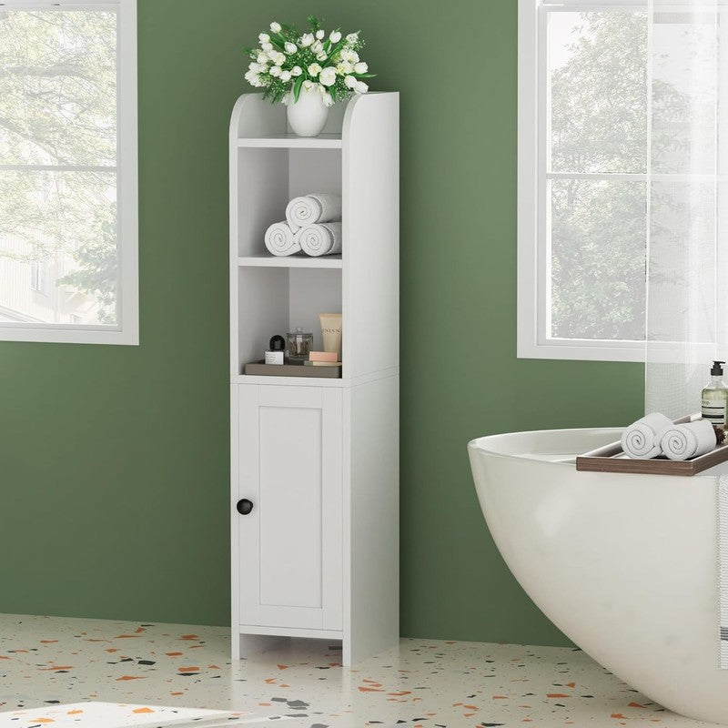 Small Bathroom Storage Corner Floor Cabinet with Door and Shelves, beside the To6