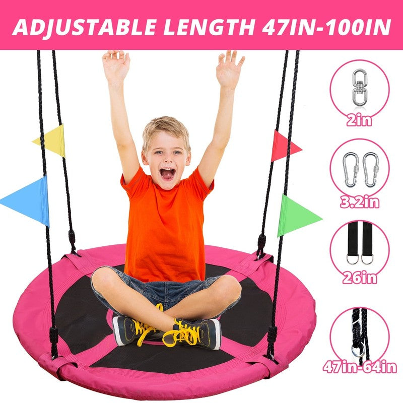 40" Saucer Tree Swing for Kids & Adults, Adjustable Rope Flying Seat, Pink5