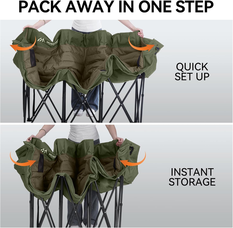 Oversized 3 Person Folding Camping Chair Loveseat w/ Cup Holders Green5