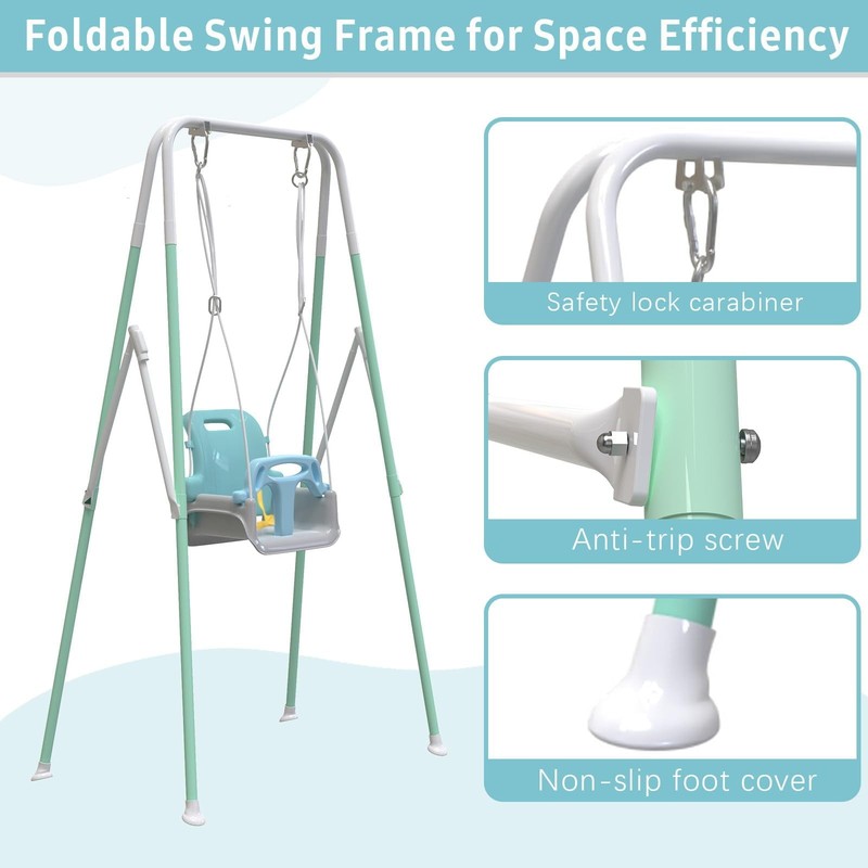 Foldable Baby Swing Set for Backyard, Indoor/Outdoor Toddler Swing White & Green3