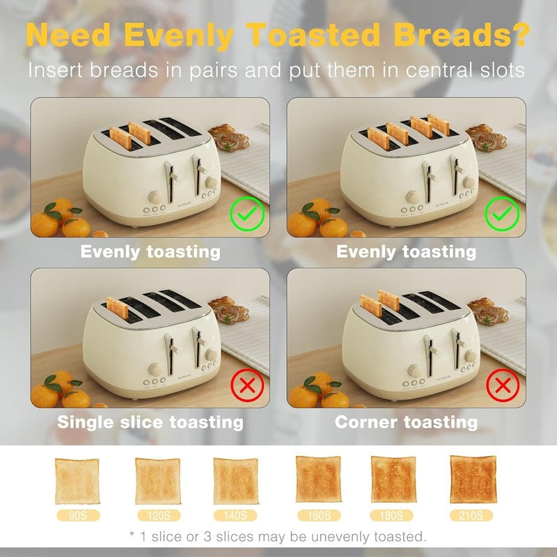 Retro 4 Slice Toaster Stainless Steel Extra Wide Slots Dual Control Bagel Beige4
