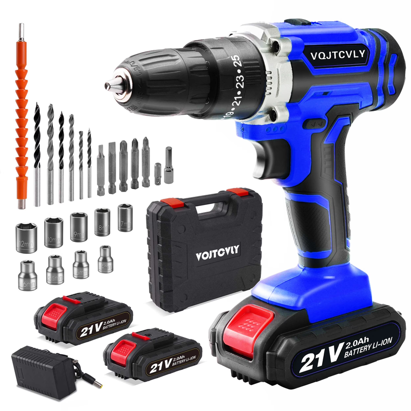 21V Cordless Drill Power Tool Set 25+1 Torque 2-Speed Electric Drill Blue8