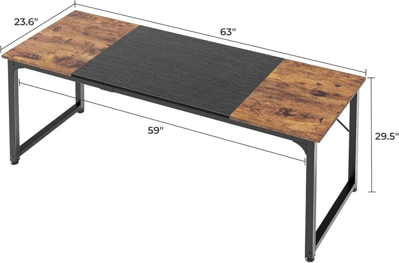 63" Computer Desk Rustic Brown & Black   Office, Gaming, Storage, Metal Frame2